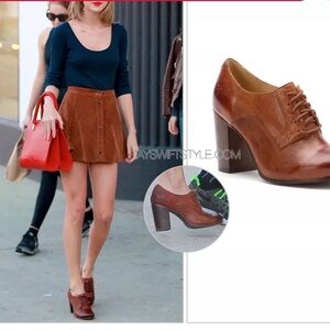 Frye Carson Heel Oxford Ankle Booties Womens Size 6M Cognac Leather Lace Up